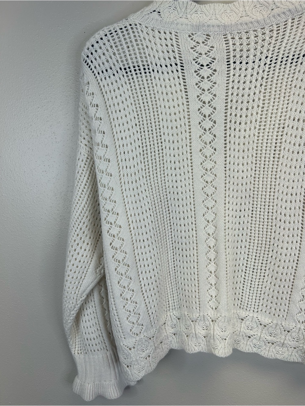 Cottagecore Feminine Size L Open Knit V-Neck Cardigan Sweater Pearl Buttons Boho - Picture 10 of 10